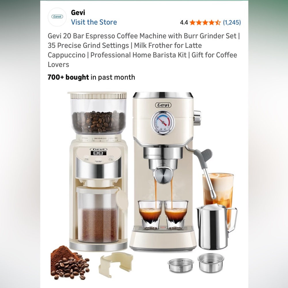 Gevi 20 Bar Espresso Machine with Burr Grinder Set